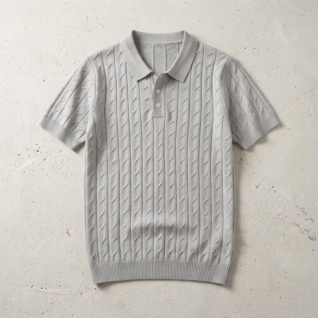 Men's Jacquard Knit Polo Shirt - Short Sleeve Casual Top