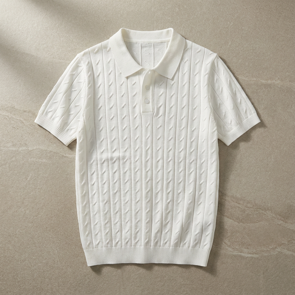Men's Jacquard Knit Polo Shirt - Short Sleeve Casual Top