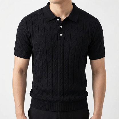 Men's Jacquard Knit Polo Shirt - Short Sleeve Casual Top