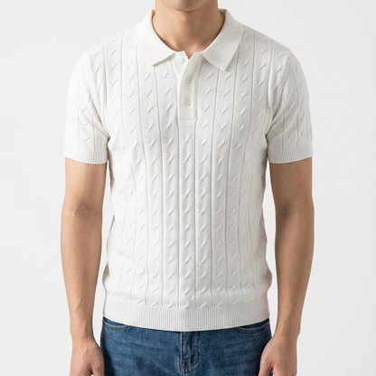 Men's Jacquard Knit Polo Shirt - Short Sleeve Casual Top