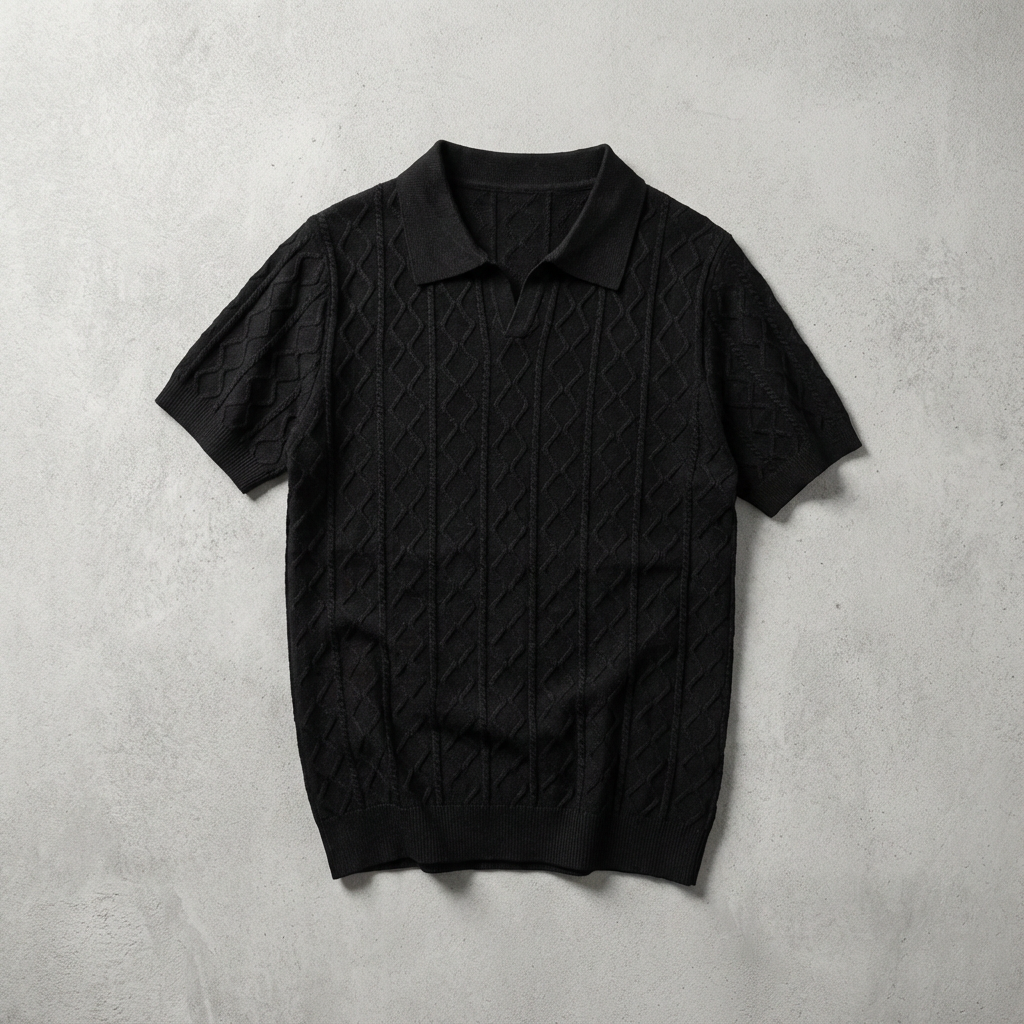 Men's Knit Polo Shirt - Short Sleeve Casual Sweater Top