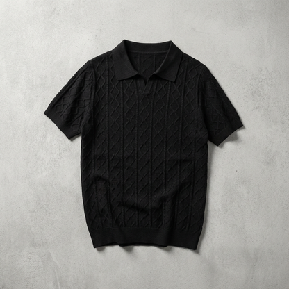 Men's Knit Polo Shirt - Short Sleeve Casual Sweater Top
