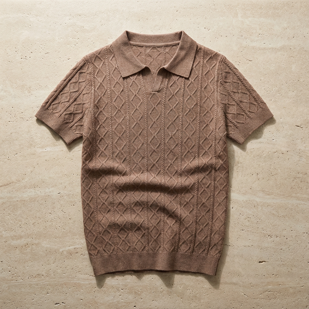 Men's Knit Polo Shirt - Short Sleeve Casual Sweater Top