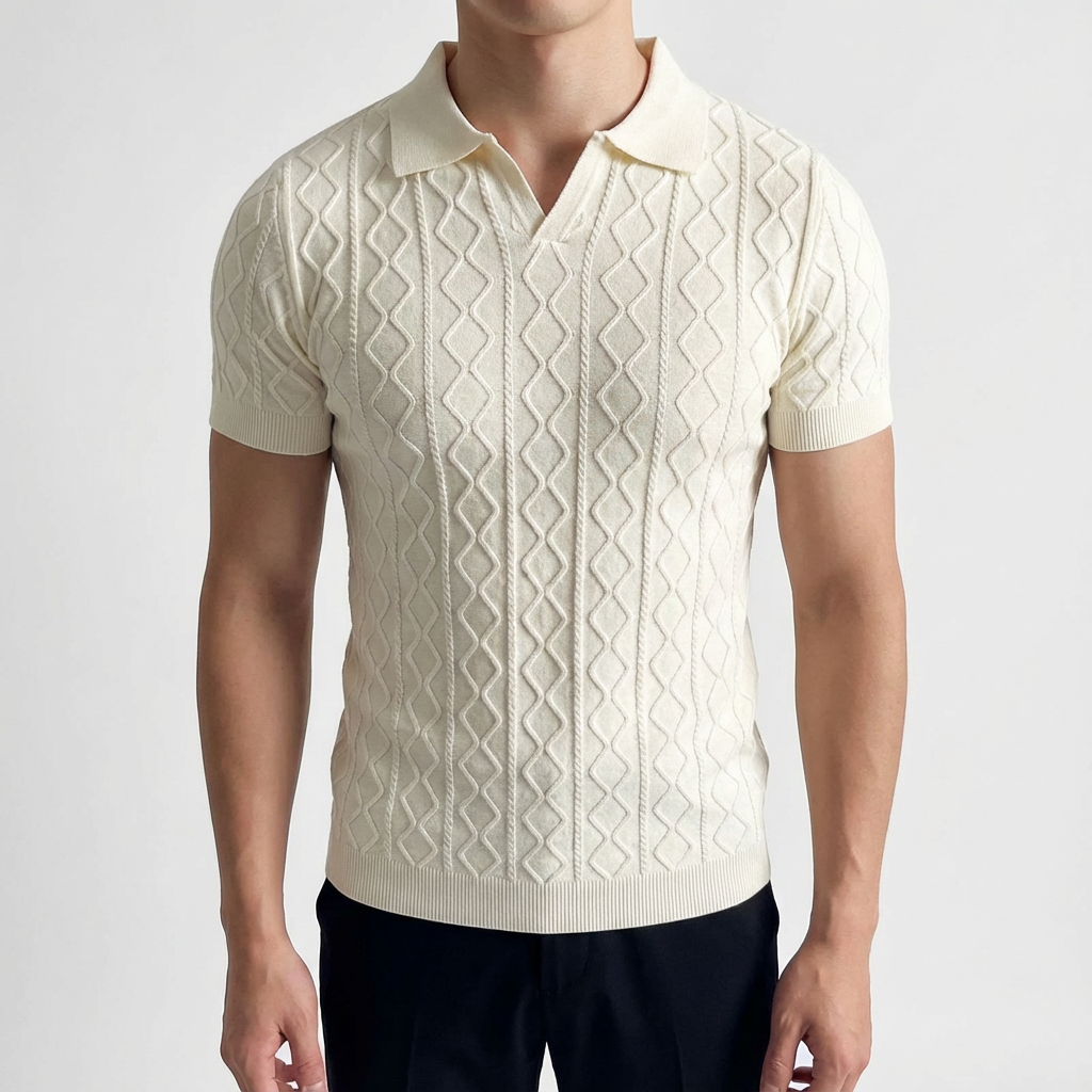 Men's Knit Polo Shirt - Short Sleeve Casual Sweater Top