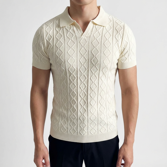 Men's Knit Polo Shirt - Short Sleeve Casual Sweater Top