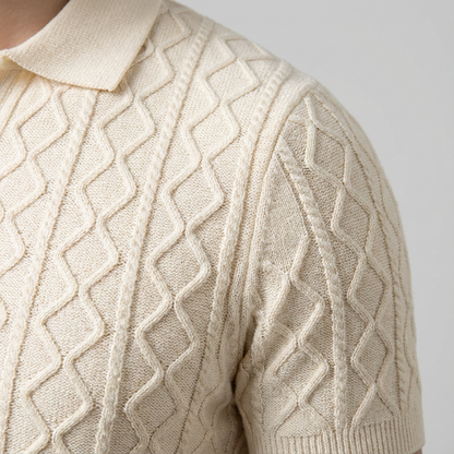 Men's Knit Polo Shirt - Short Sleeve Casual Sweater Top