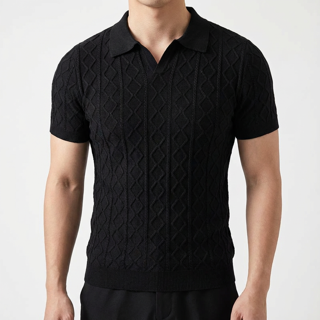 Men's Knit Polo Shirt - Short Sleeve Casual Sweater Top
