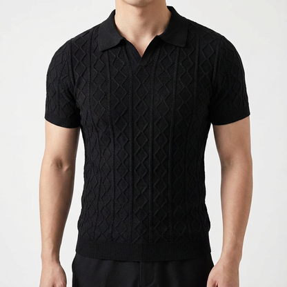 Men's Knit Polo Shirt - Short Sleeve Casual Sweater Top