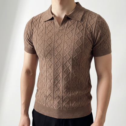 Men's Knit Polo Shirt - Short Sleeve Casual Sweater Top