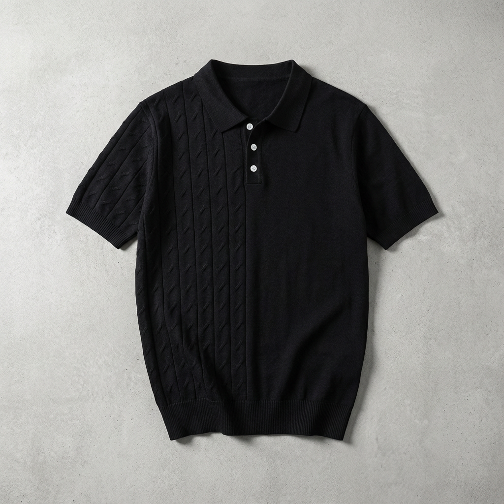 Men's Jacquard Knit Polo Shirt - Short Sleeve Casual Top
