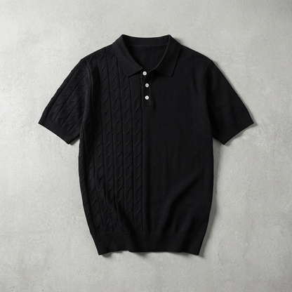 Men's Jacquard Knit Polo Shirt - Short Sleeve Casual Top