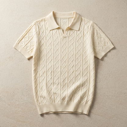 Men's Knit Polo Shirt - Short Sleeve Casual Sweater Top