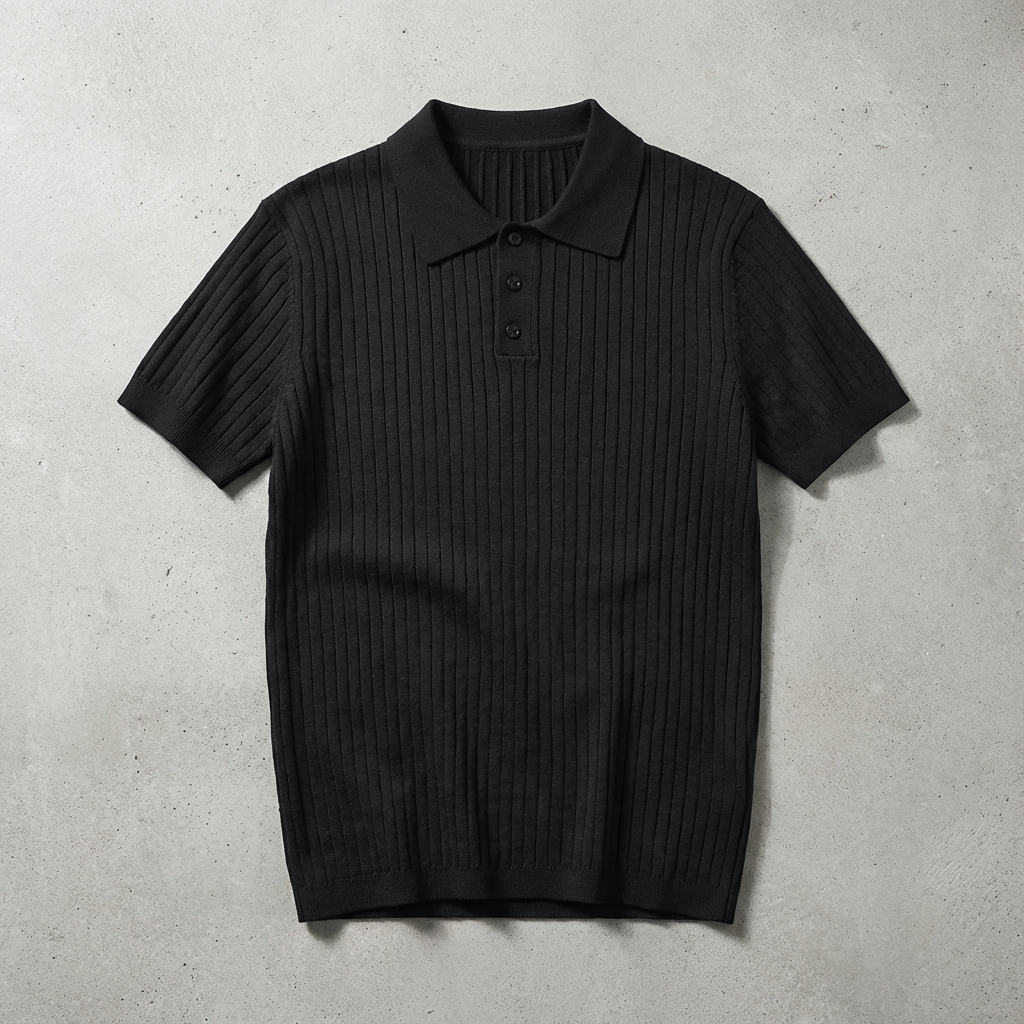 Men's Ribbed Polo Shirt - Knit Short Sleeve Casual Top