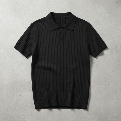 Men's Ribbed Polo Shirt - Knit Short Sleeve Casual Top