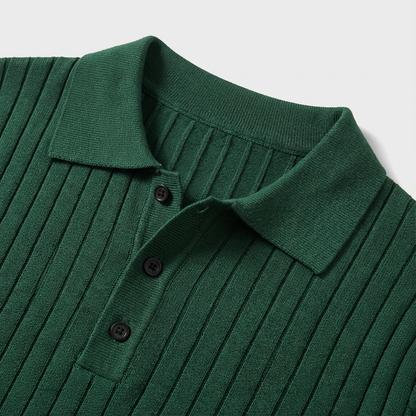 Men's Ribbed Polo Shirt - Knit Short Sleeve Casual Top