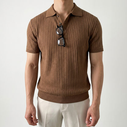 Men's Ribbed Polo Shirt - Knit Short Sleeve Casual Top