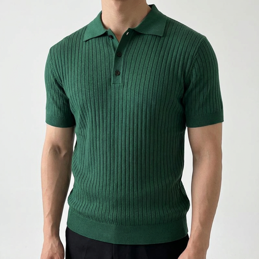 Men's Ribbed Polo Shirt - Knit Short Sleeve Casual Top