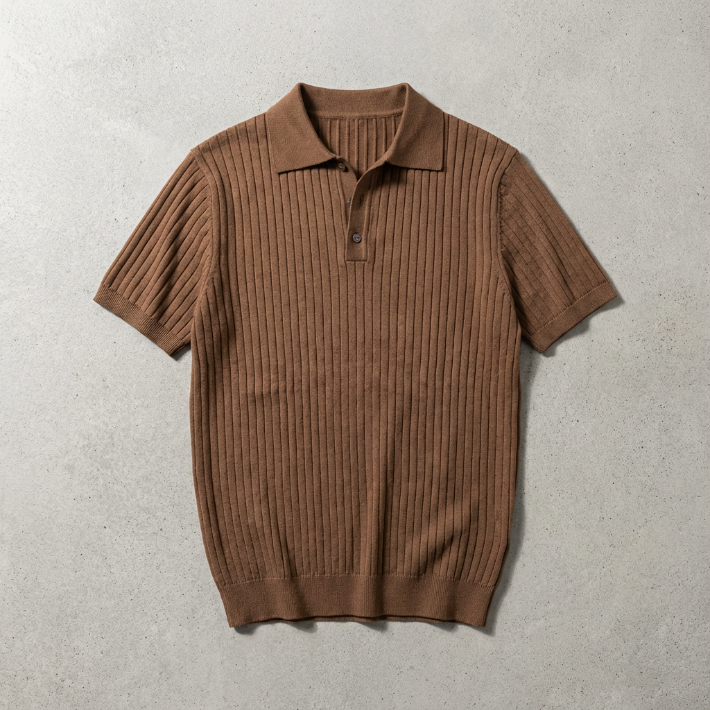 Men's Ribbed Polo Shirt - Knit Short Sleeve Casual Top