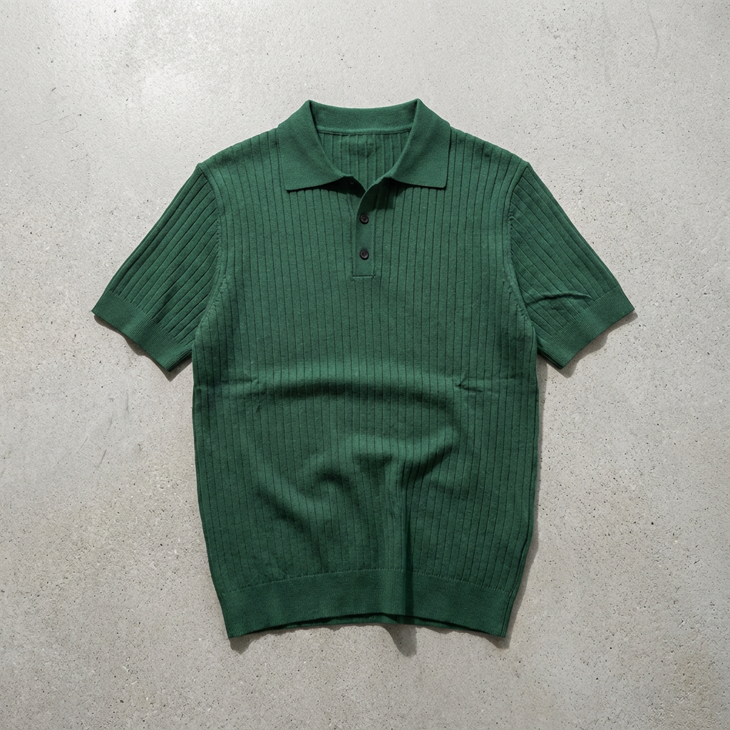 Men's Ribbed Polo Shirt - Knit Short Sleeve Casual Top