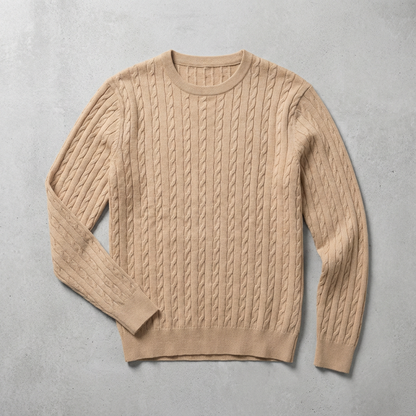 Men's Wool Cable Knit Sweater - Classic Pullover