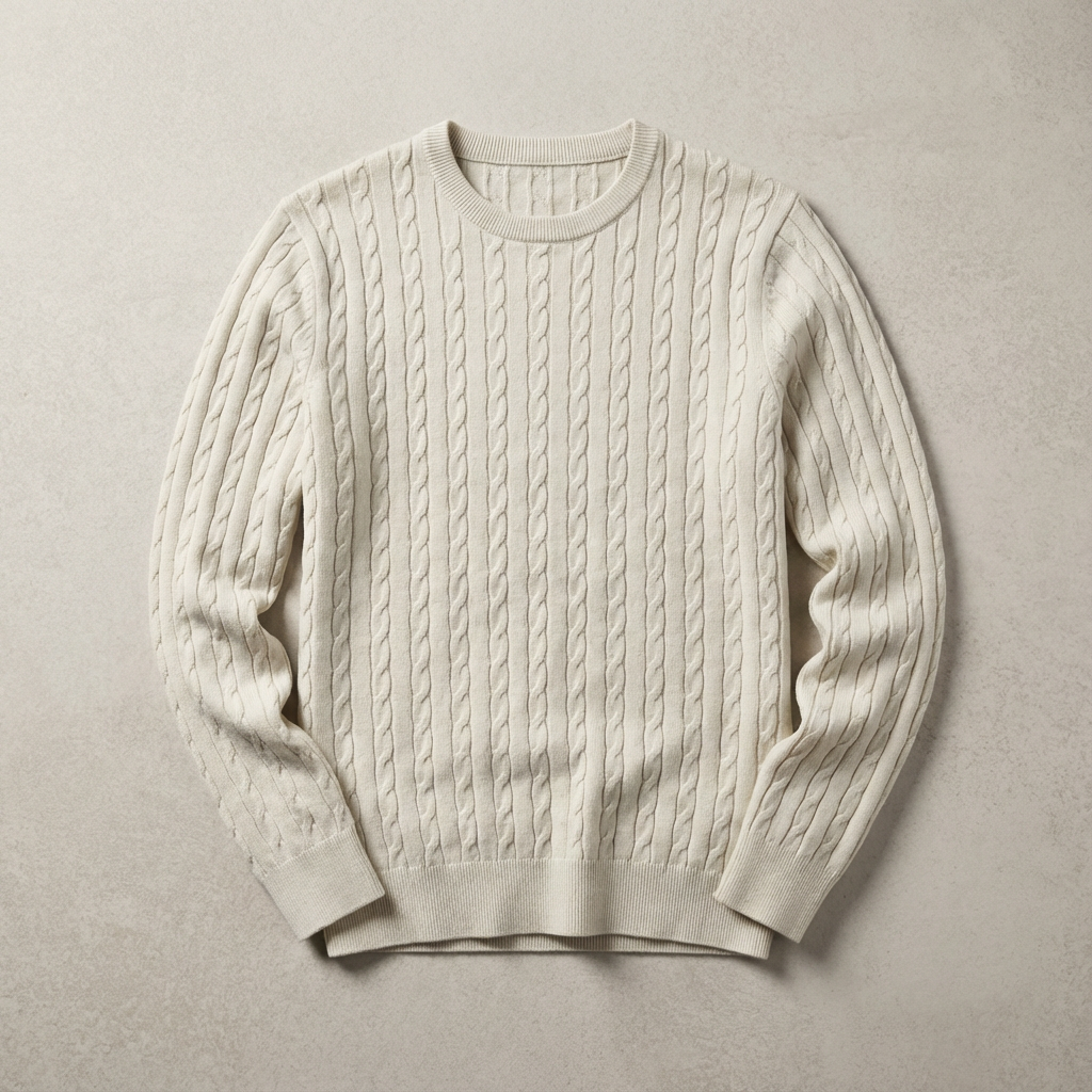Men's Wool Cable Knit Sweater - Classic Pullover