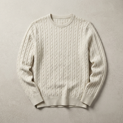 Men's Wool Cable Knit Sweater - Classic Pullover