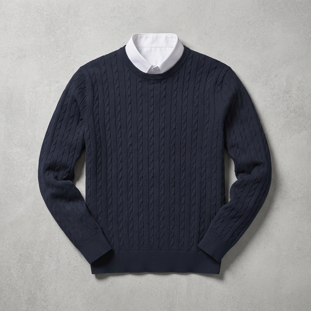 Men's Wool Cable Knit Sweater - Classic Pullover