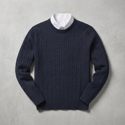 Men's Wool Cable Knit Sweater - Classic Pullover