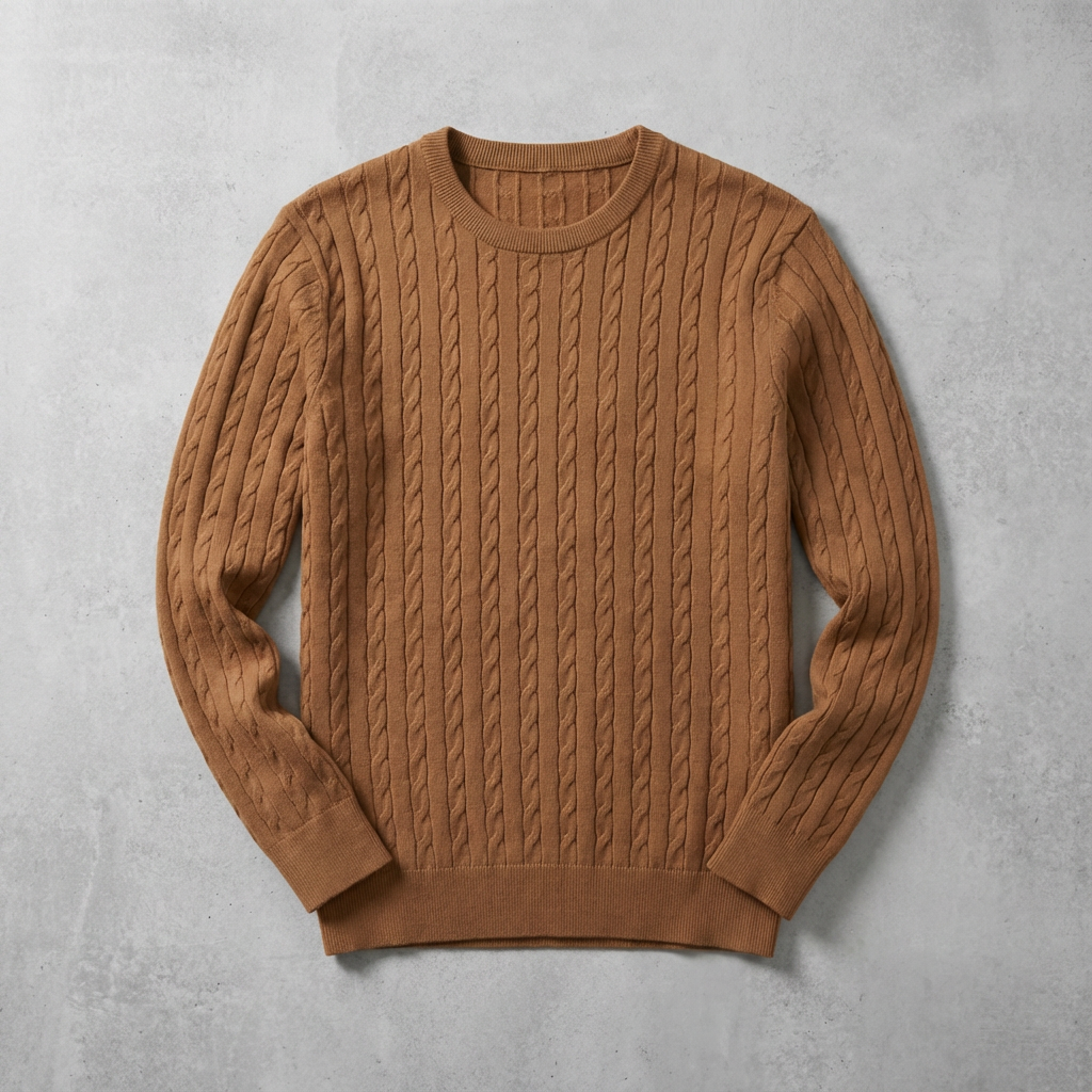 Men's Wool Cable Knit Sweater - Classic Pullover