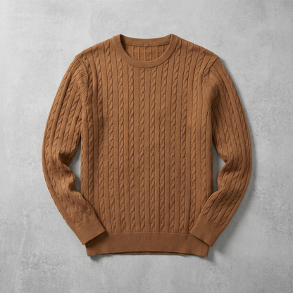 Men's Wool Cable Knit Sweater - Classic Pullover