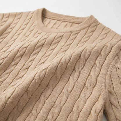Men's Wool Cable Knit Sweater - Classic Pullover