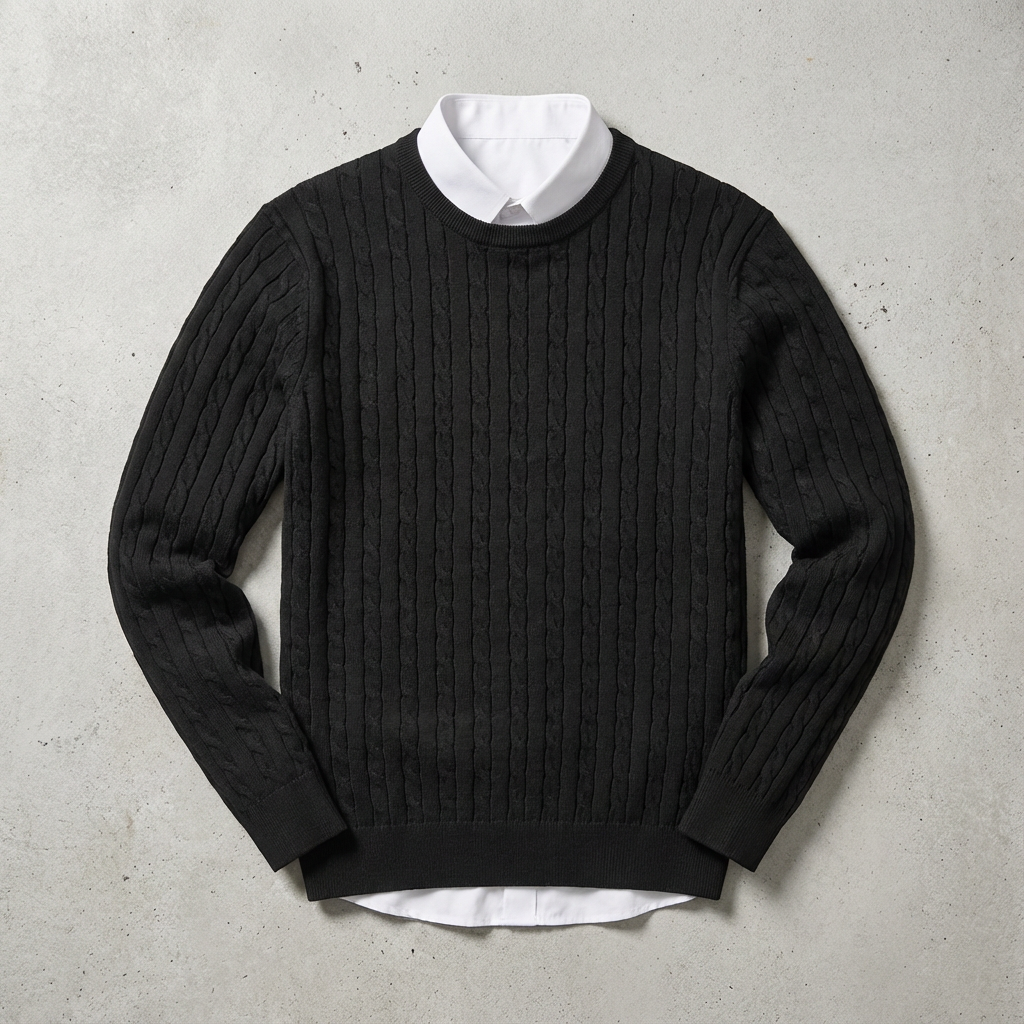Men's Wool Cable Knit Sweater - Classic Pullover