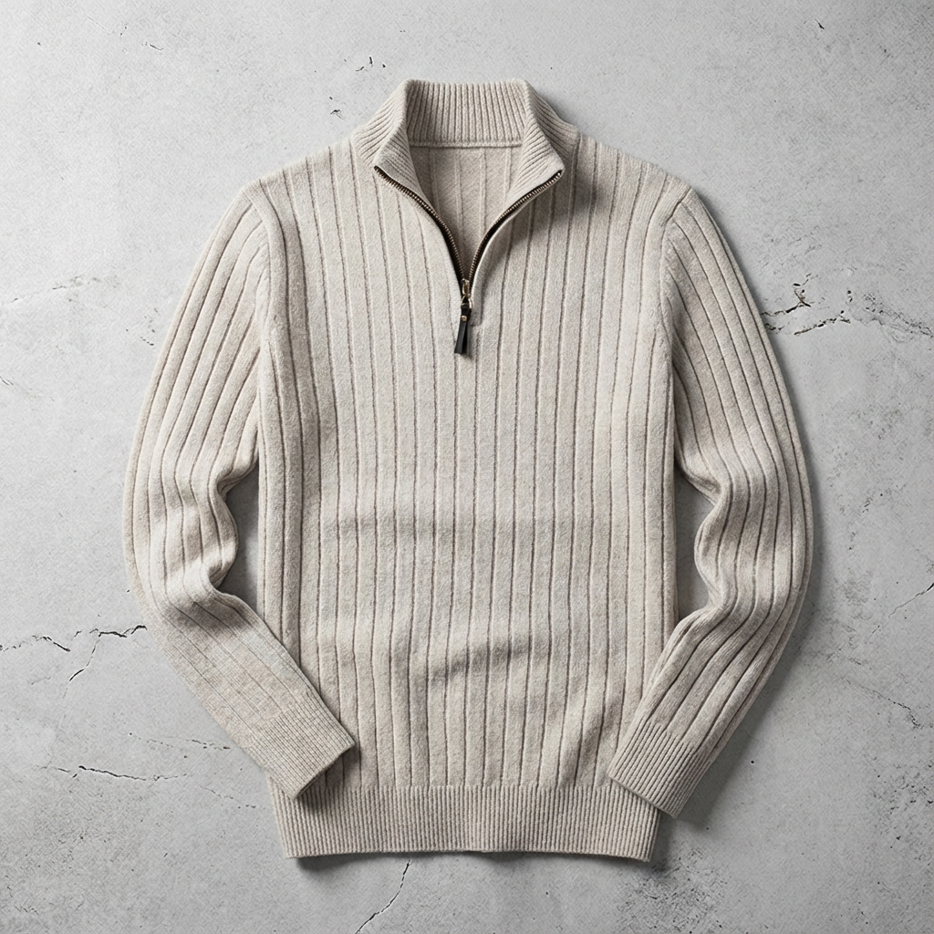 Men's Wool Quarter Zip Sweater - Knit Pullover