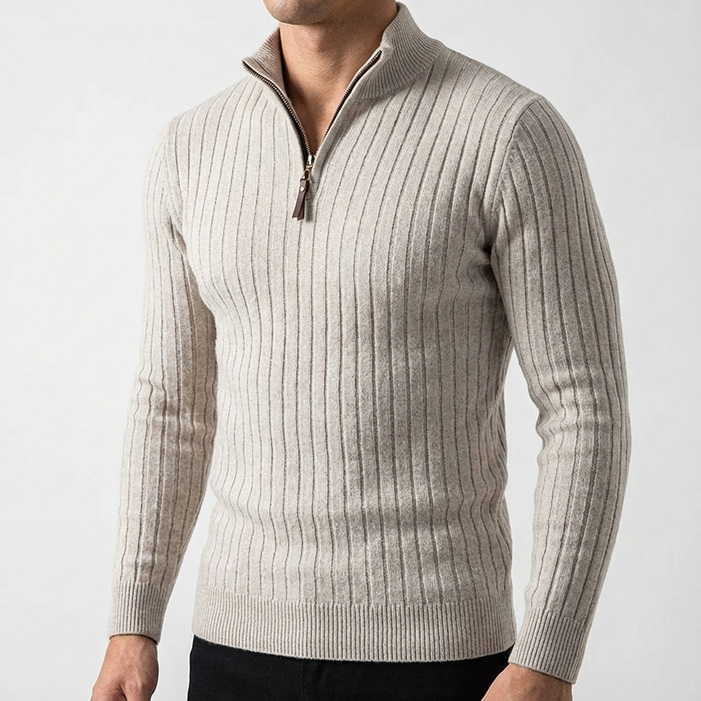 Men's Wool Quarter Zip Sweater - Warm Knit Pullover