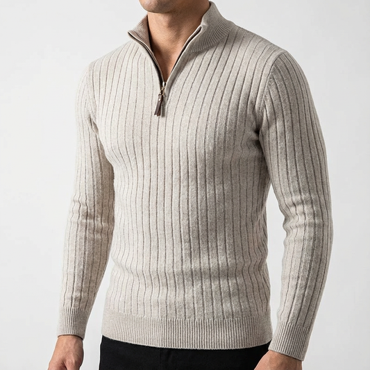 Men's Wool Quarter Zip Sweater - Warm Knit Pullover