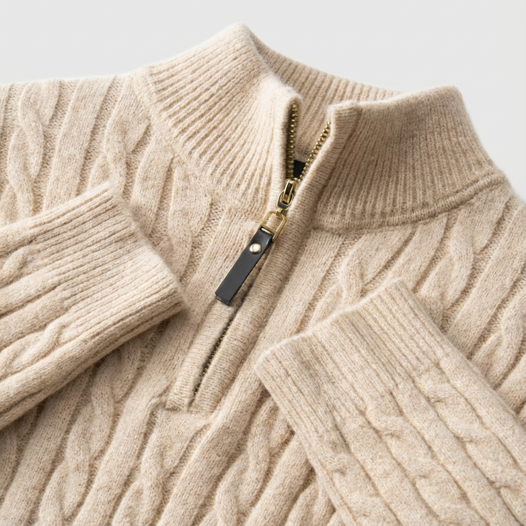Men's Wool Quarter Zip Sweater - Knit Pullover