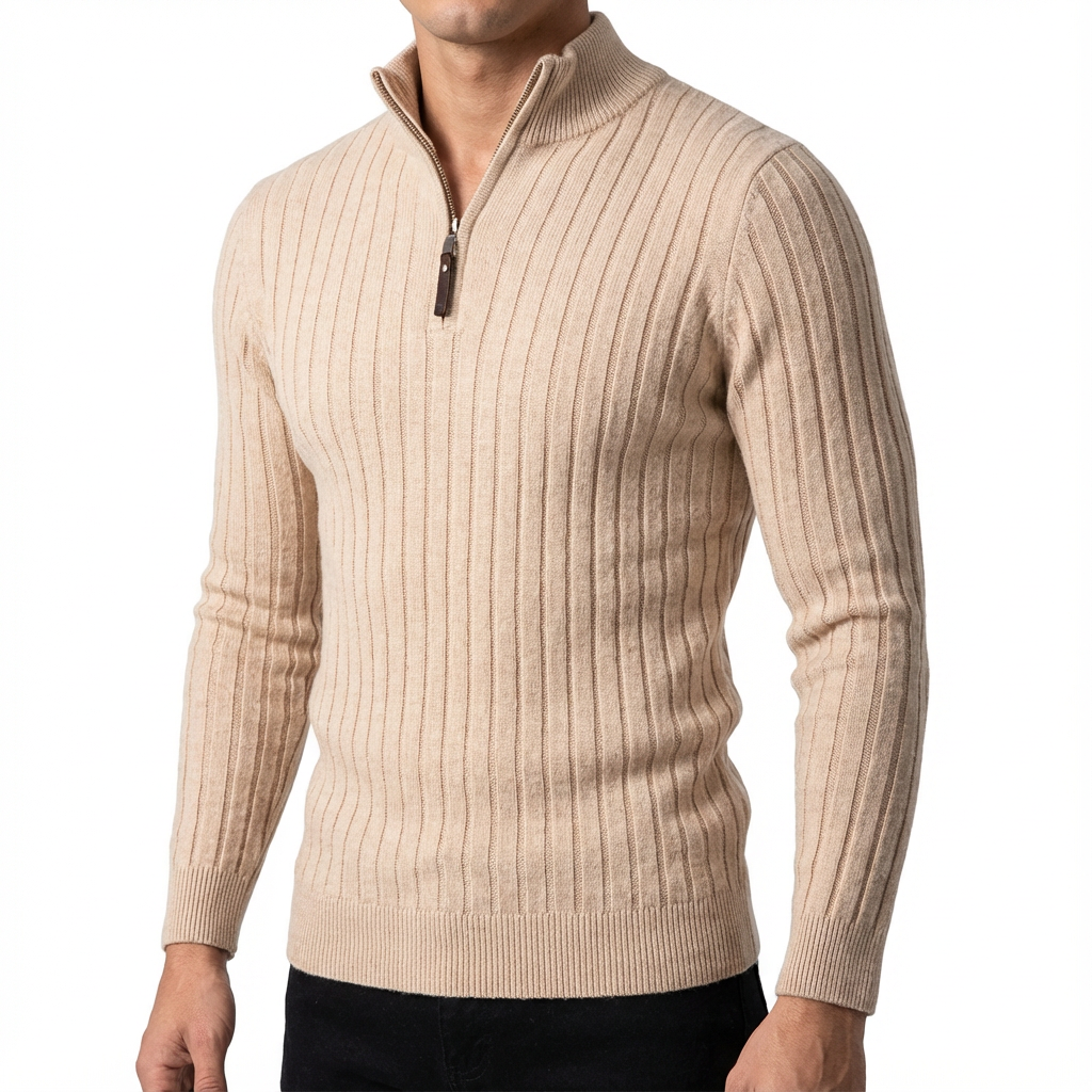 Men's Wool Quarter Zip Sweater - Warm Knit Pullover
