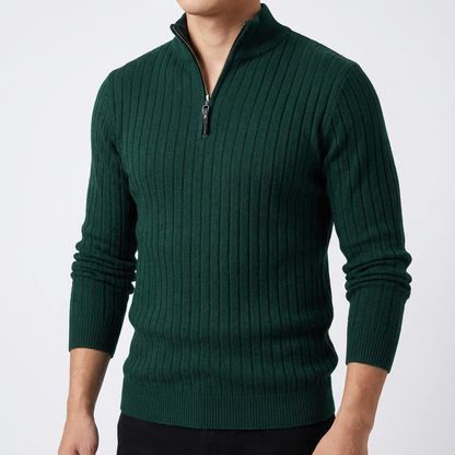 Men's Wool Quarter Zip Sweater - Warm Knit Pullover