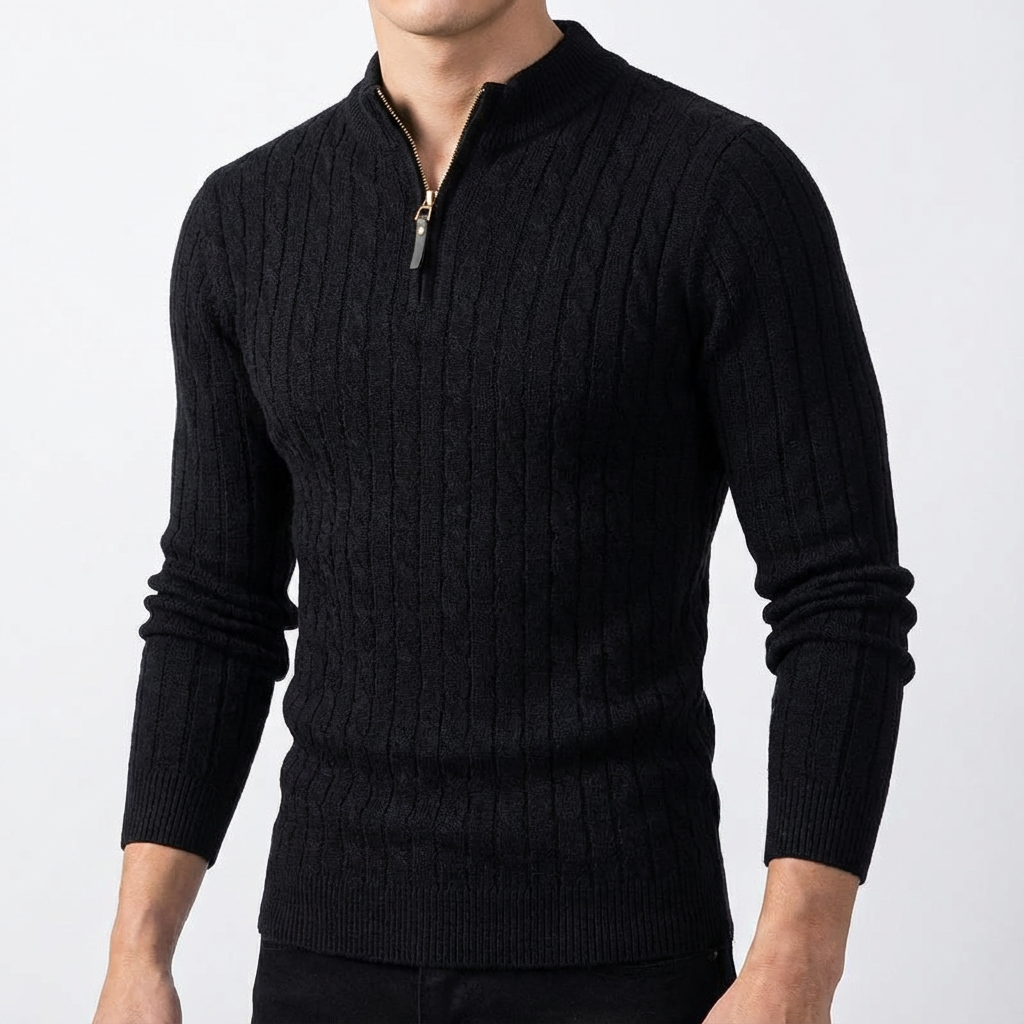 Men's Wool Quarter Zip Sweater - Warm Knit Pullover