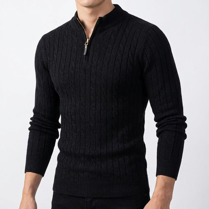 Men's Wool Quarter Zip Sweater - Warm Knit Pullover