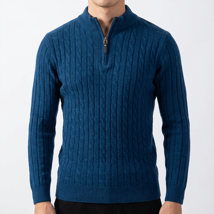 Men's Wool Quarter Zip Sweater - Warm Knit Pullover