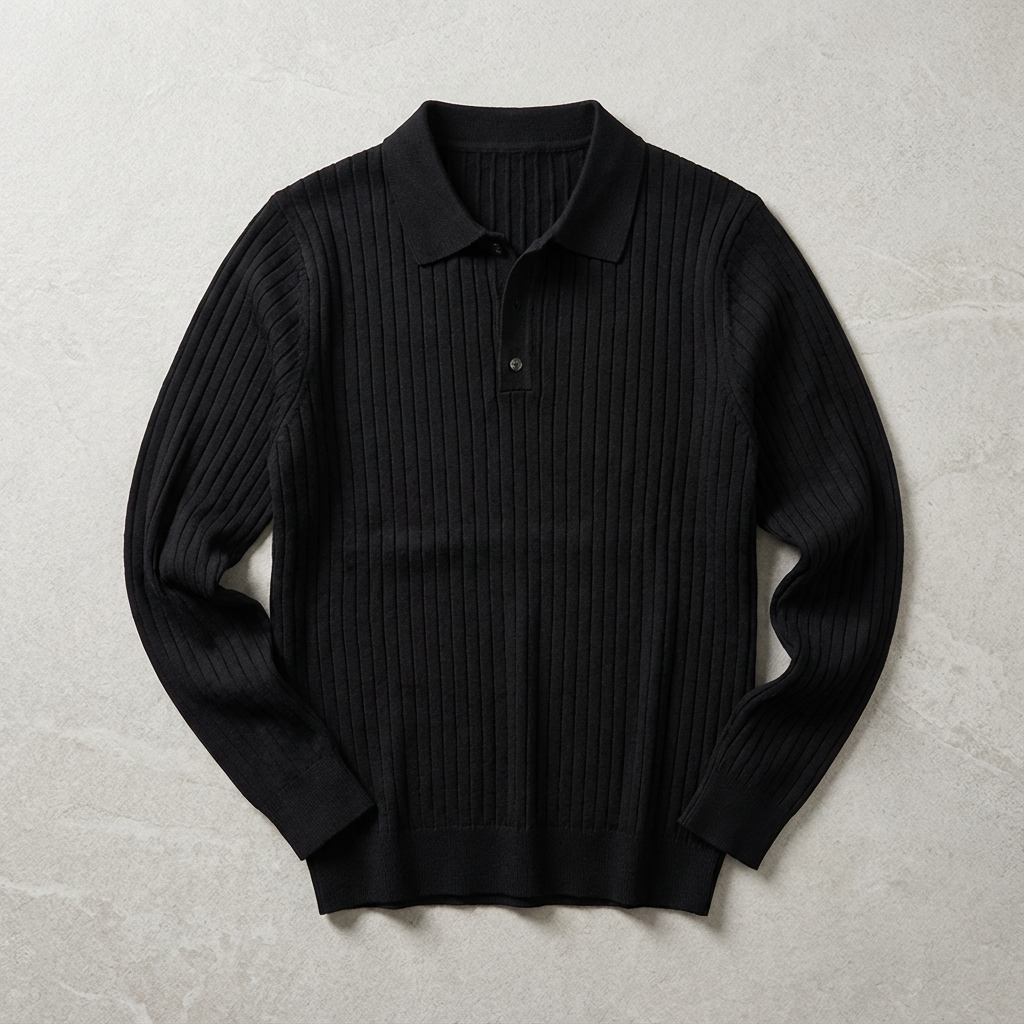 Men's Knit Polo Shirt - Casual Short Sleeve Sweater Top
