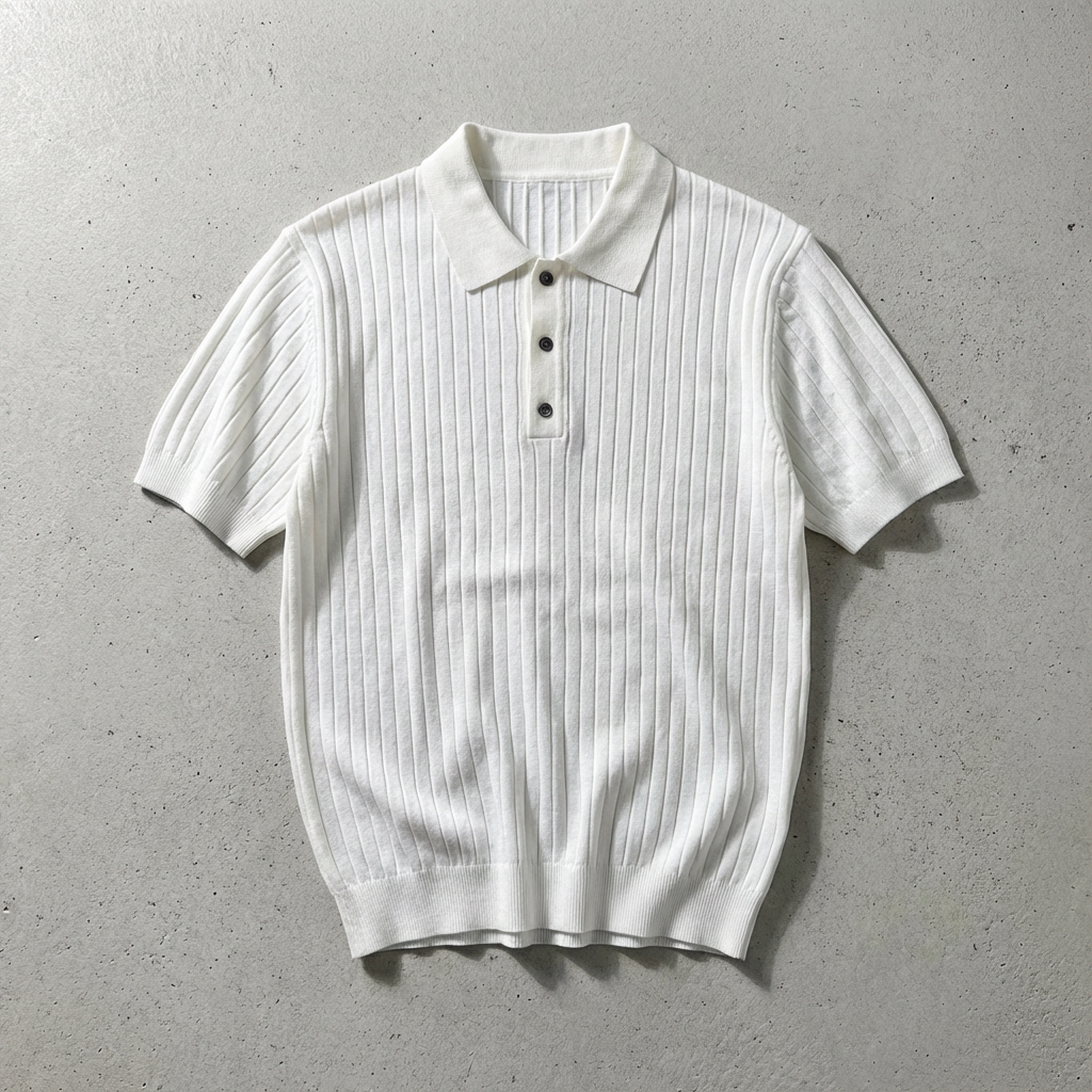 Men's Knit Polo Shirt - Casual Short Sleeve Sweater Top