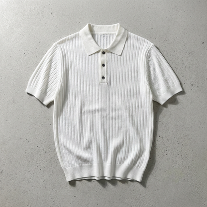 Men's Knit Polo Shirt - Casual Short Sleeve Sweater Top