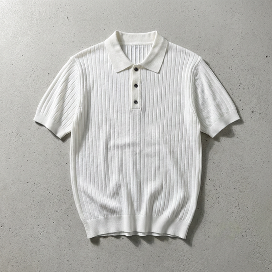 Men's Knit Polo Shirt - Casual Short Sleeve Sweater Top
