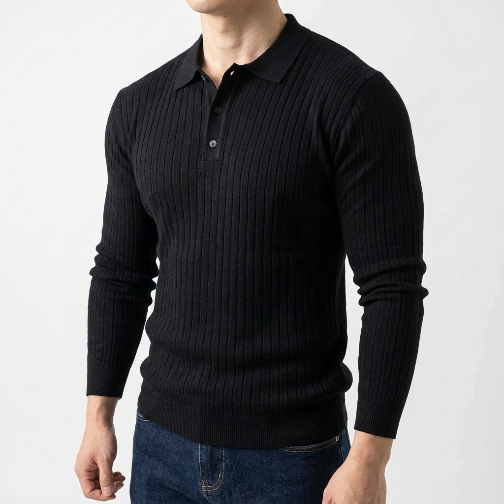 Men's Knit Polo Shirt - Short Sleeve Casual Sweater Top