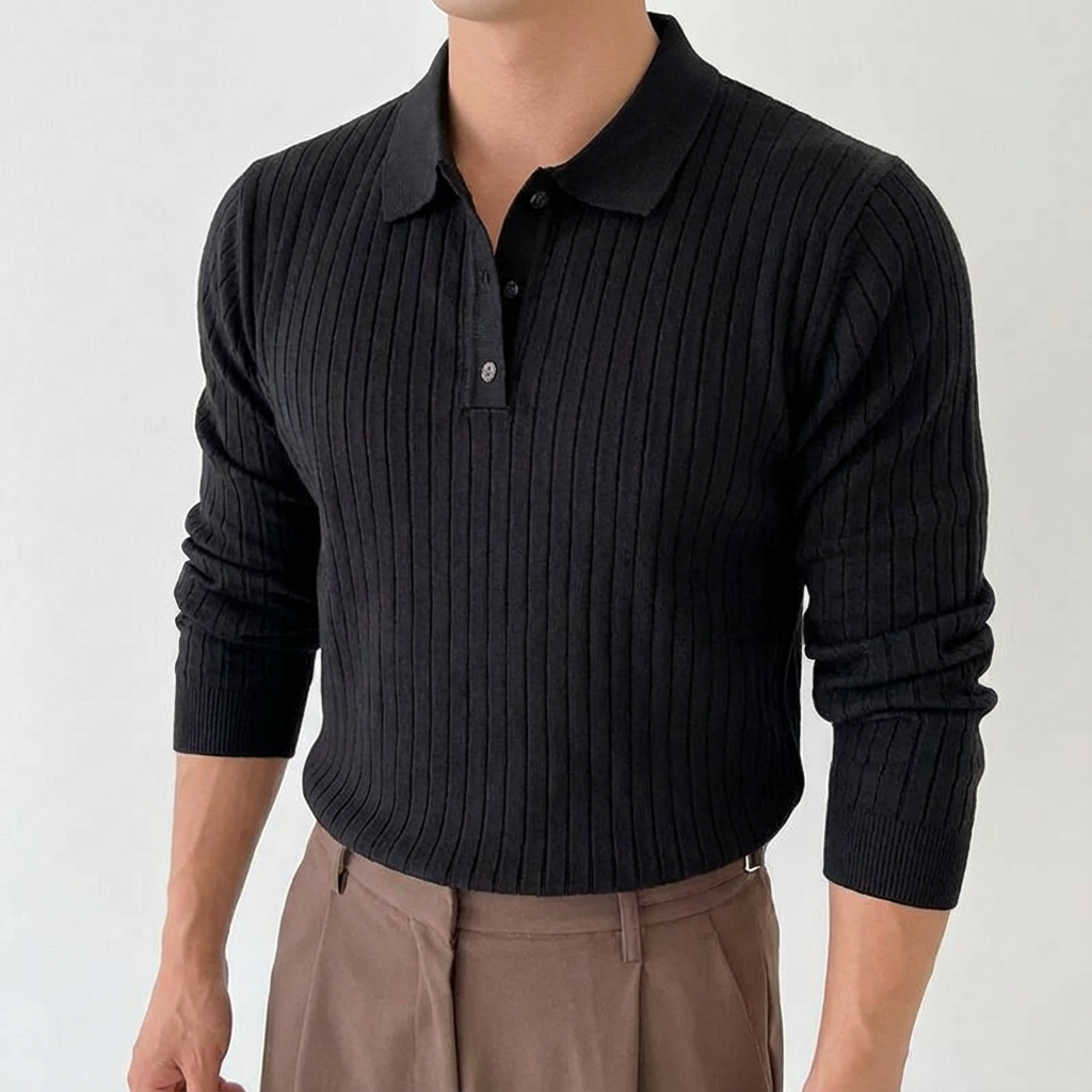 Men's Knit Polo Shirt - Short Sleeve Casual Sweater Top