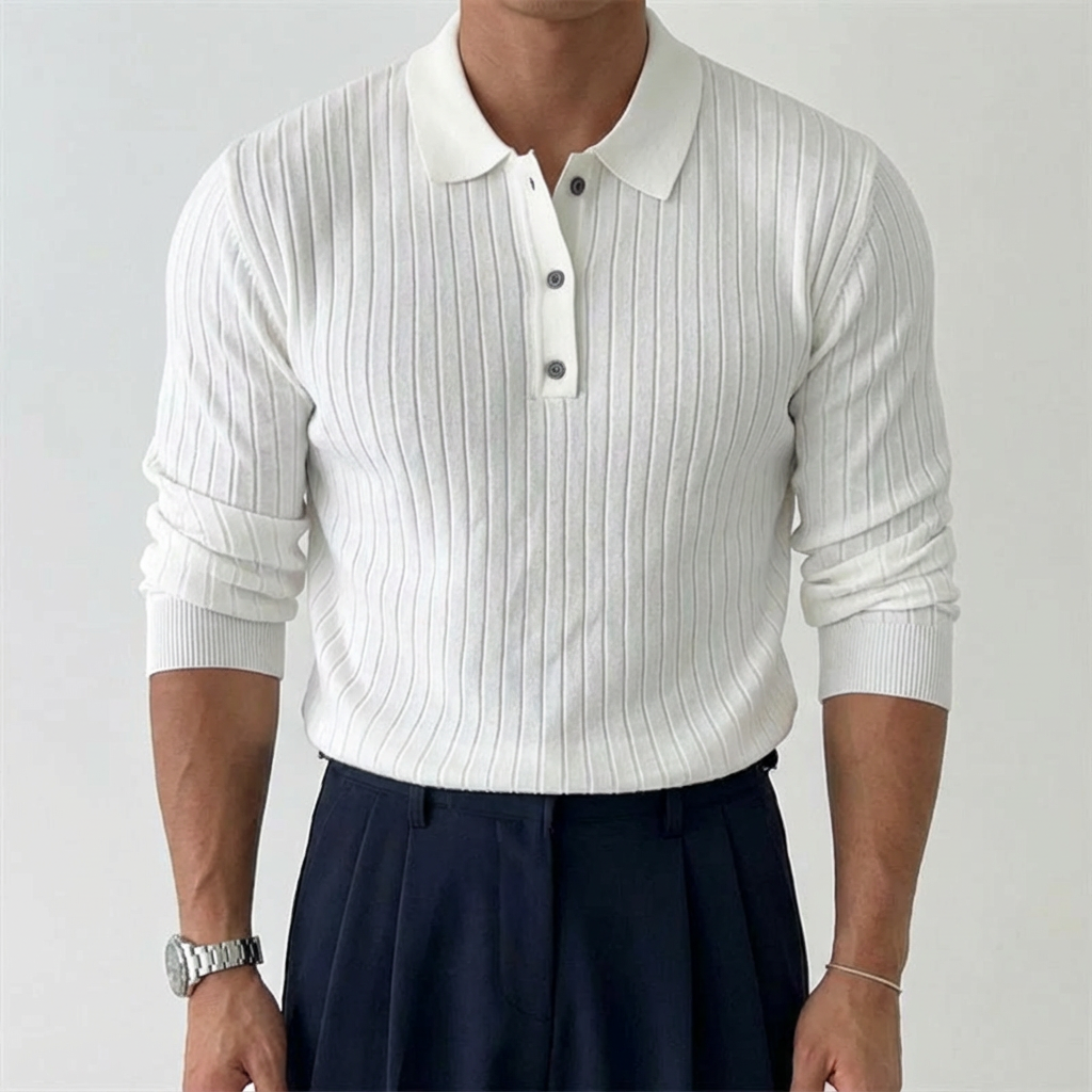 Men's Knit Polo Shirt - Short Sleeve Casual Sweater Top
