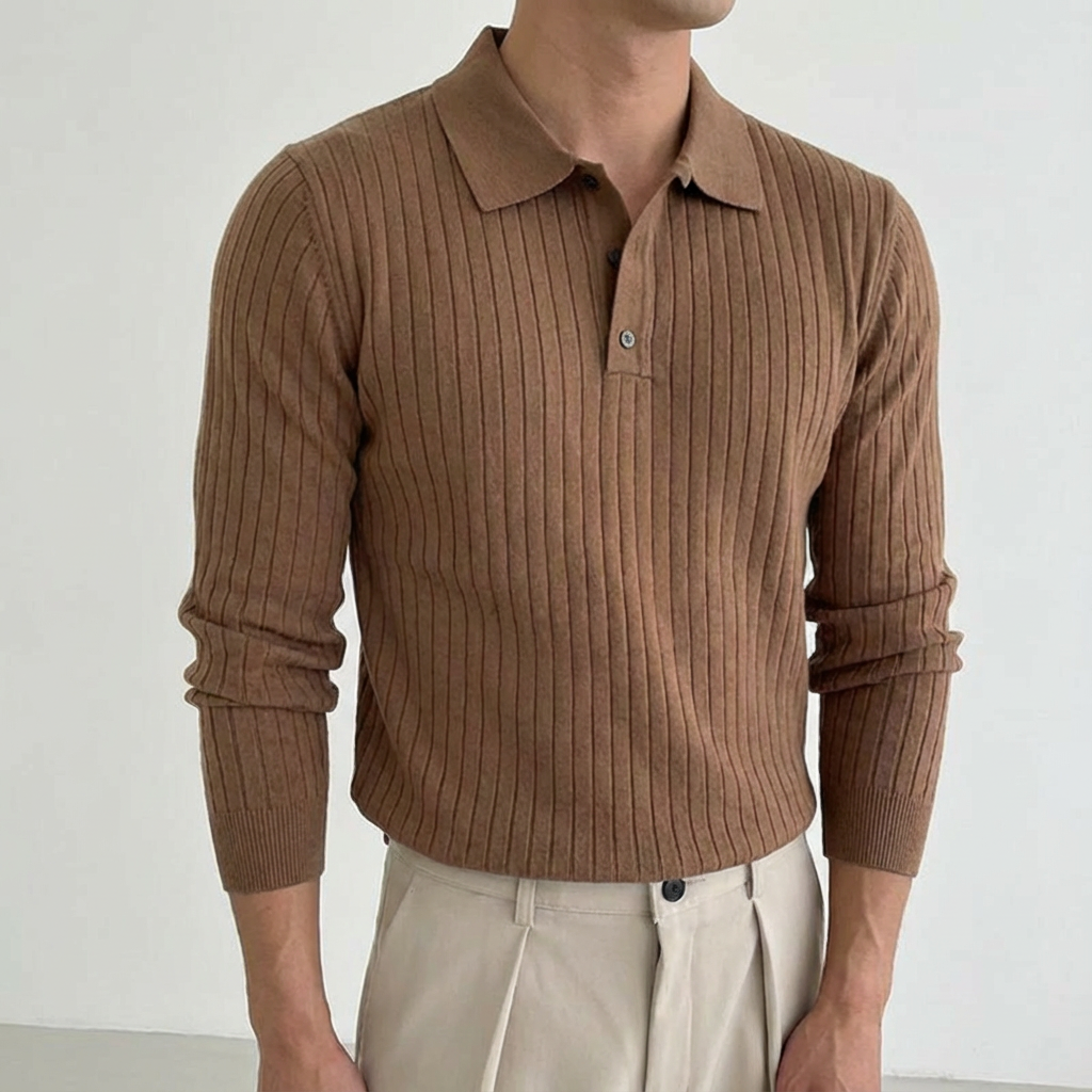 Men's Knit Polo Shirt - Short Sleeve Casual Sweater Top