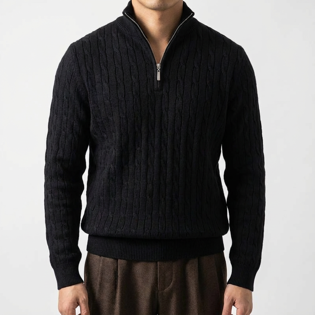 Men's Merino Wool Quarter Zip Sweater - Knit Pullover